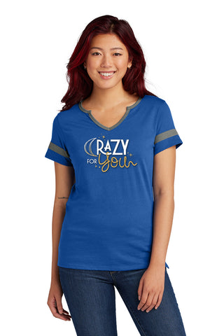 CRAZY FOR YOU - Ladies V-Neck Tee - Royal/Heather - LST6041
