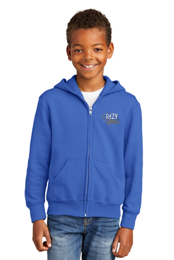 CRAZY FOR YOU - Youth Full Zip-Up Sweatshirt - Royal - PC90YZH